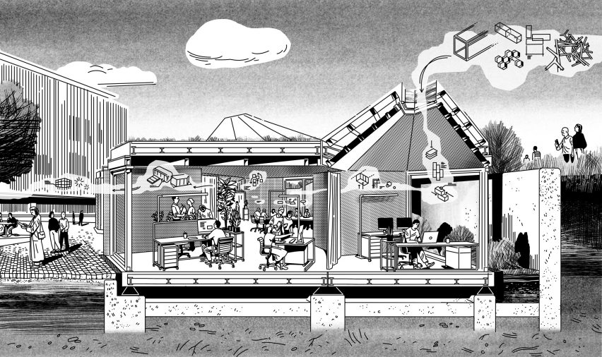 Section drawing of Modular Research Centre by Chybik + Kristof