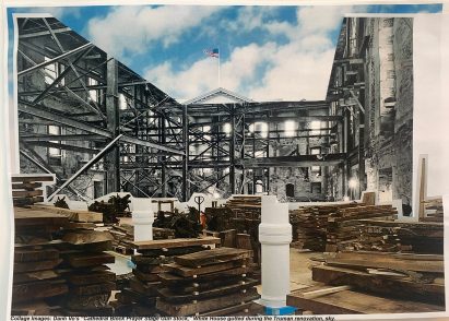 Collage of a building with structural elements visible