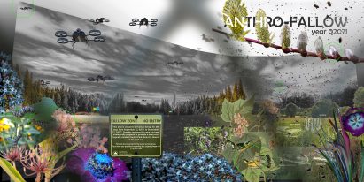 Visualisation of wildlife area with drones in sky