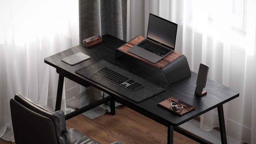 Config 01 Desk Set by Nooe on a black desk in a home office
