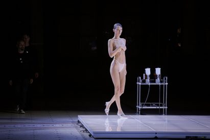 Image of Bella Hadid walking onto the runway