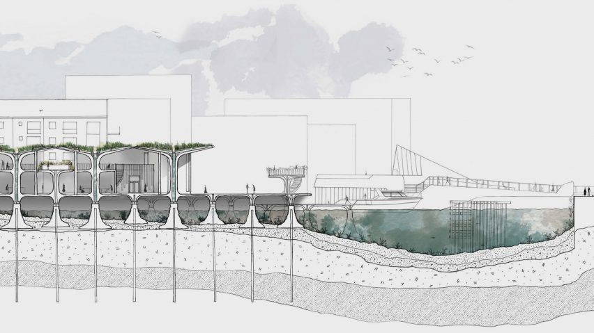 Section of a building over wetlands