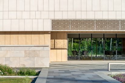 Floor-to-ceiling windows in pavilion