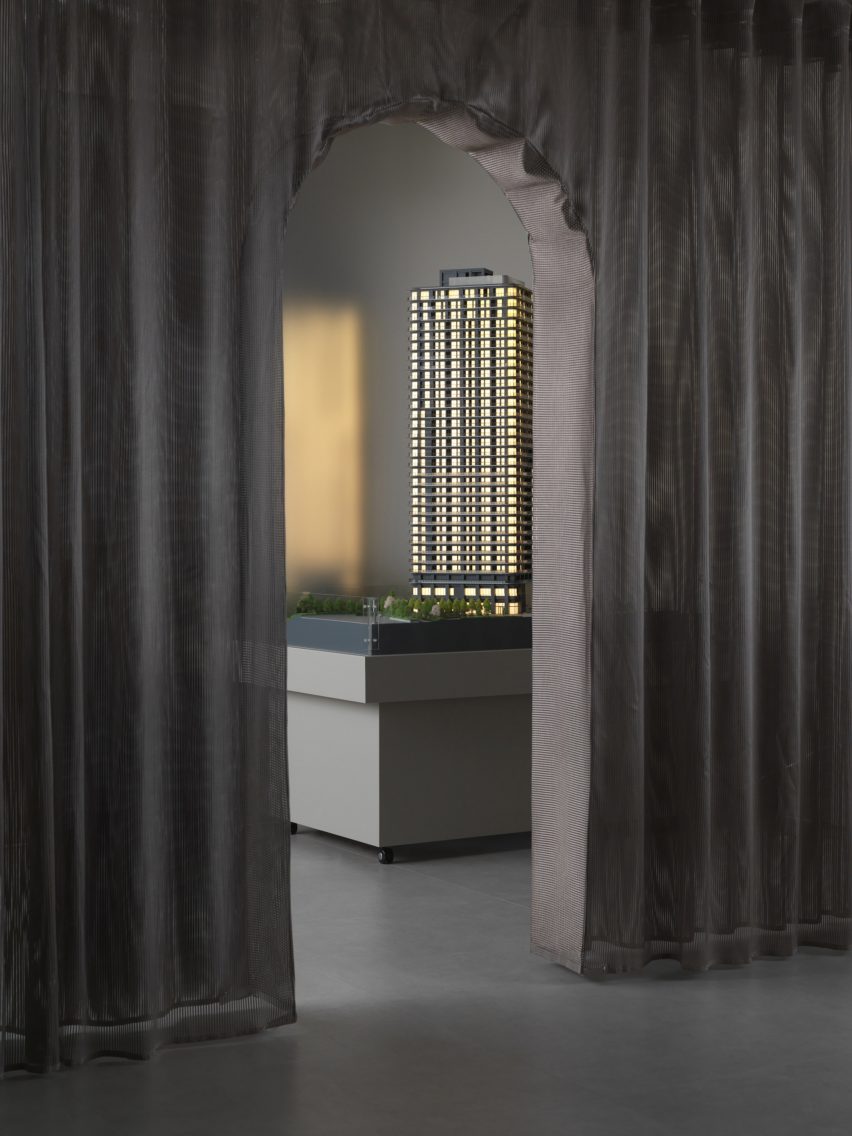 Domino Architects designs a reusable sales showroom with fabric walls