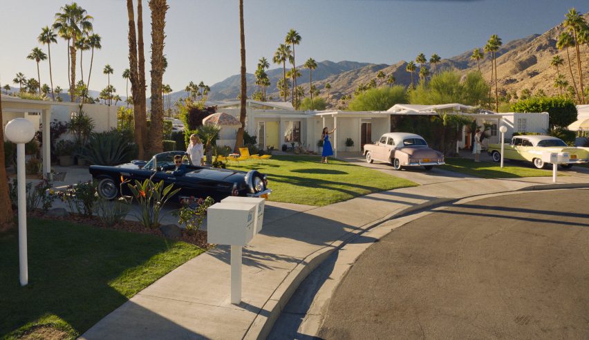 A row of houses on set of Don't Worry Darling