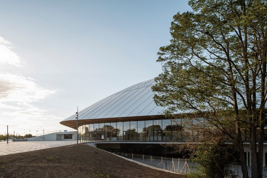 Glazed atrium of French sports centre