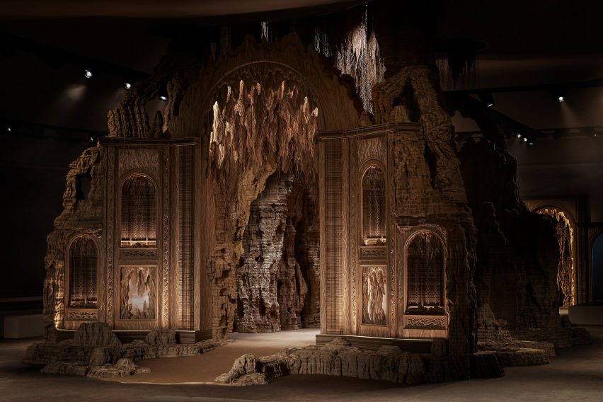 Eva Jospin carves architectural grottos into stacked cardboard for Dior runway show