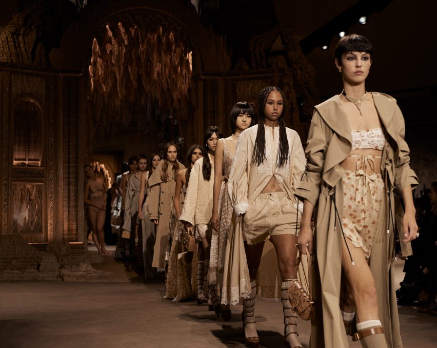 Eva Jospin carves architectural grottos into stacked cardboard for Dior runway show