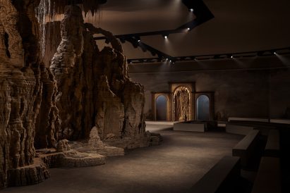 Image of the curving forms of Eva Jospin's installation at Dior