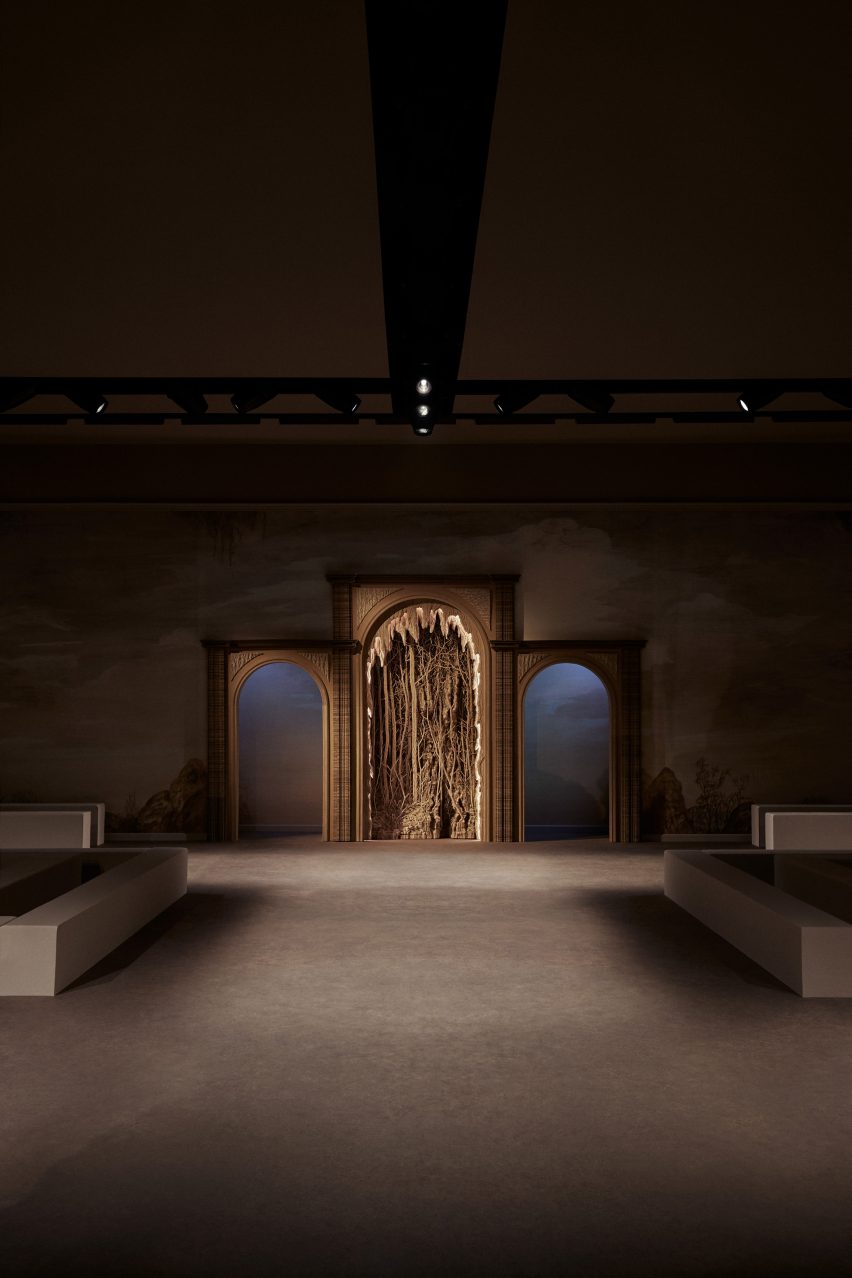 Eva Jospin carves architectural grottos into stacked cardboard for Dior runway show