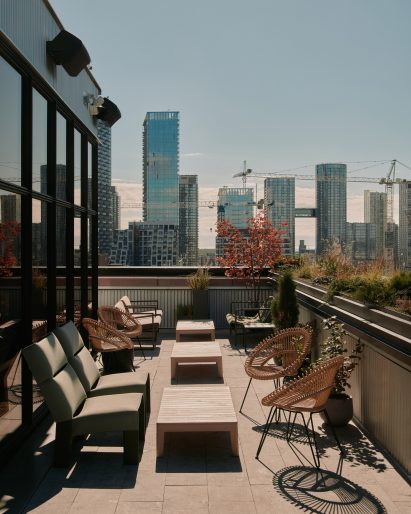 Outdoor patio overlooking Downtown Toronto