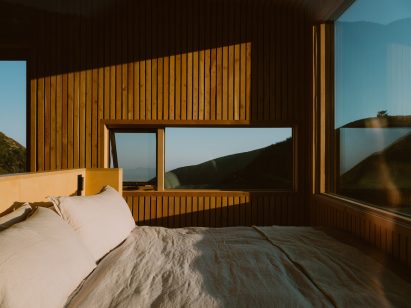 Windows in cedar glamping cabin