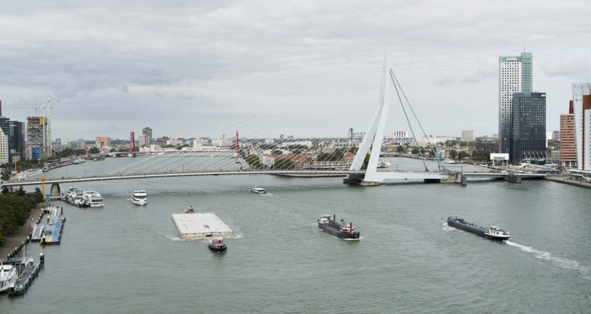 Concrete barge forms base of Floating Office Rotterdam under constriction