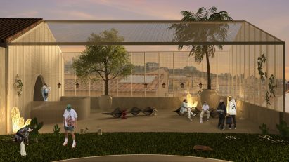 Visualisation of building interior with figures