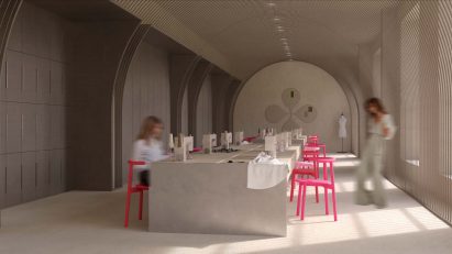 Visualisation of building interior with figures
