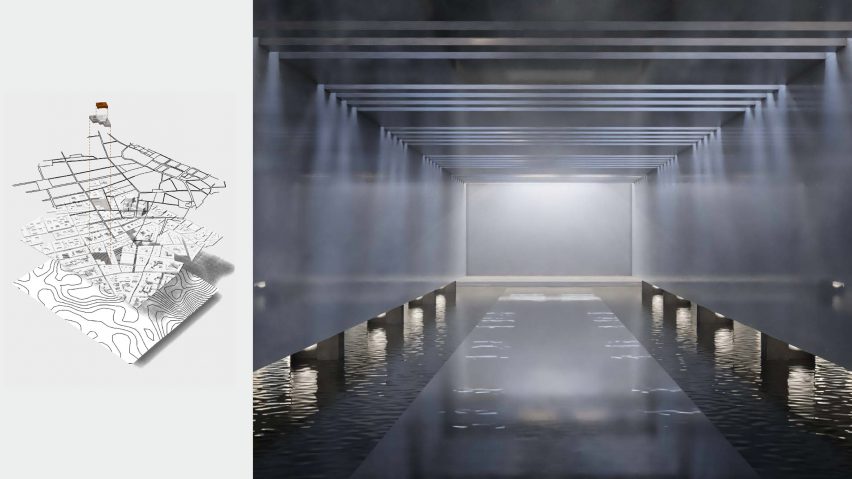 Visualisation of building with figures and diagram