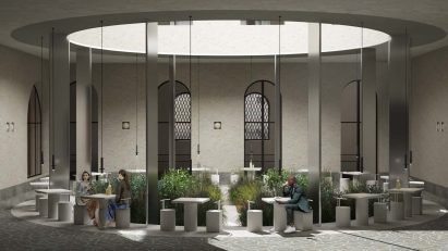 Visualisation of building featuring a building with a herb garden