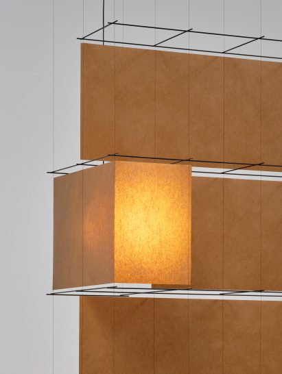 Close up of illuminated paper as part of the Paperwork installation