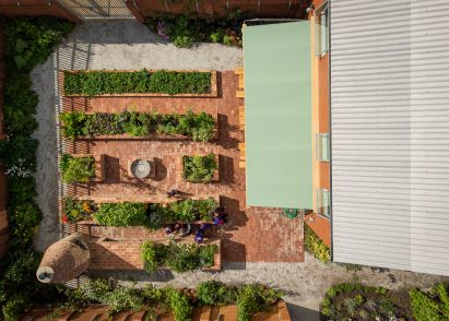 Aerial view of community gardens in Hackney
