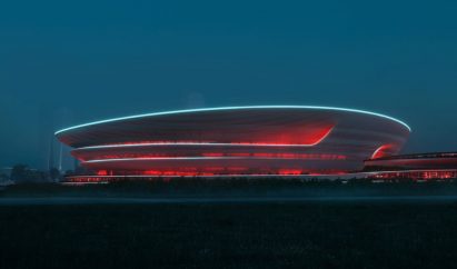 Render of Hangzhou International Sports Centre at night