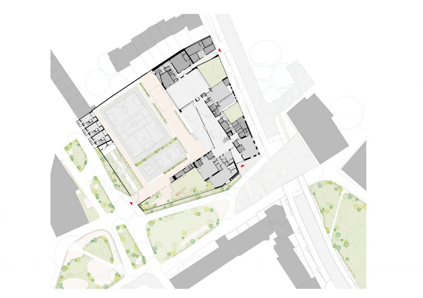 Ground floor plan of Edith Neville Primary School by Hayhurst & Co