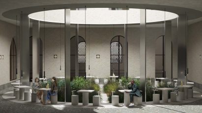 Visualisation of building interior with figures