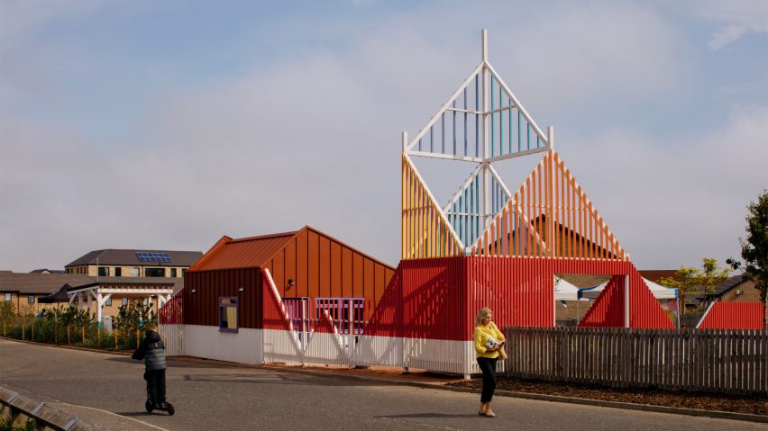Road-side view of the colourful entrance at Walk-Up Avenue by New Practice