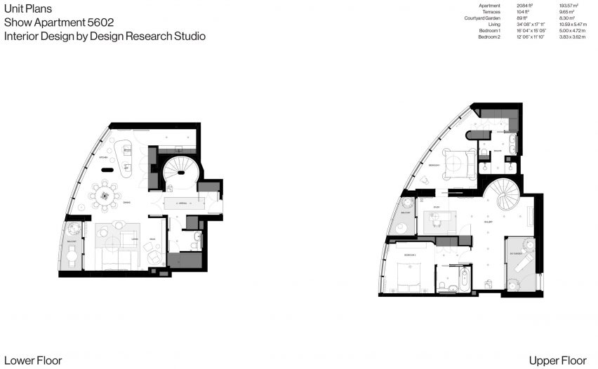 Plans for One Park Drive penthouses by Herzog and de Meuron and Tom Dixon