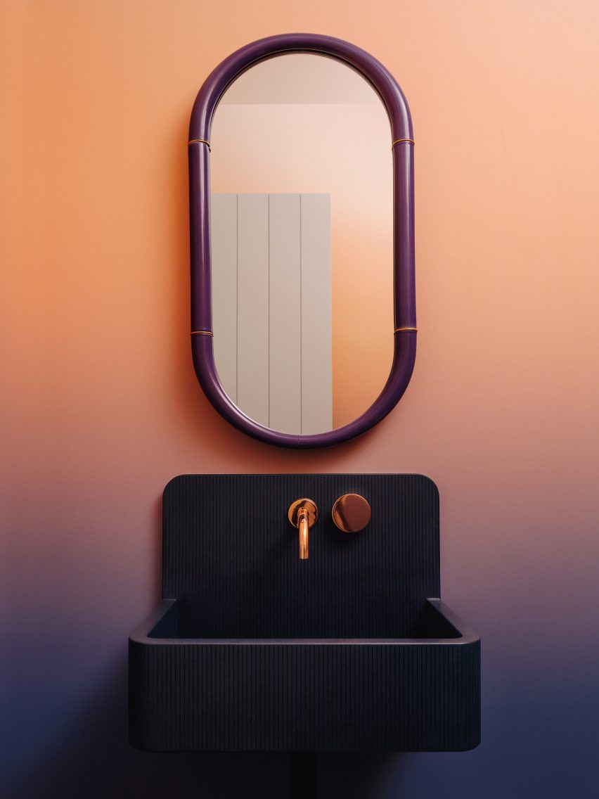 Ombre wallpaper in a powder room
