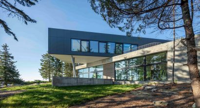 Board-formed concrete facade