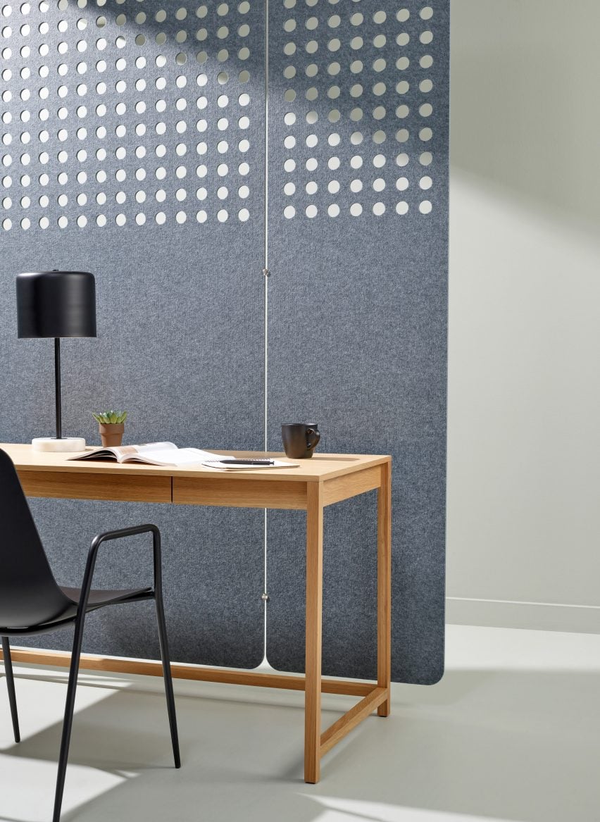Hush screen by 3form in Perforated Steel pattern