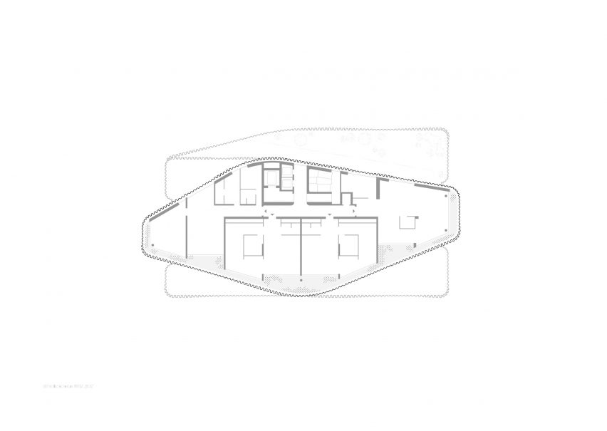 Upper level floor plan of RKM 740 Tower by J Mayer H
