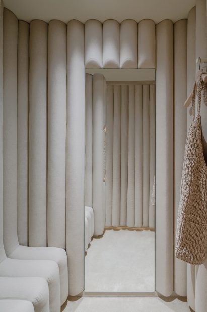 A cream coloured changing room
