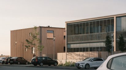 Exterior image of the wooden housing block