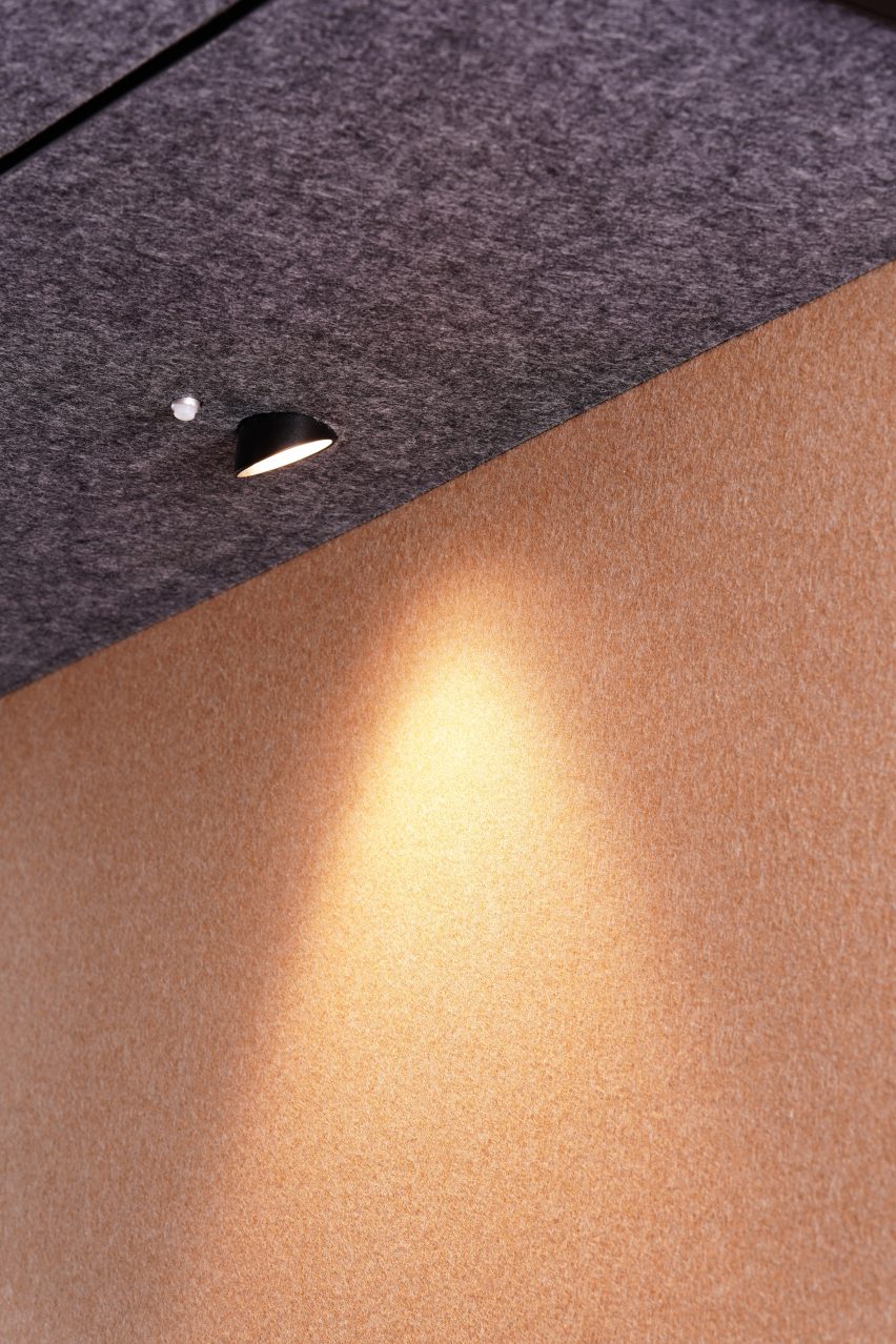 Detail image of felt-lined office booth