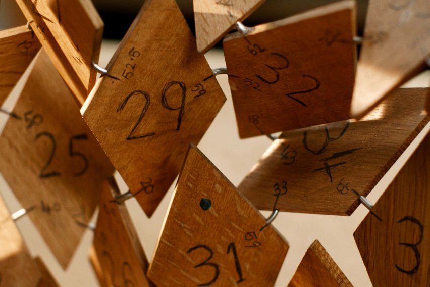 Pieces of wood in a sculpture by Kengo Kuma
