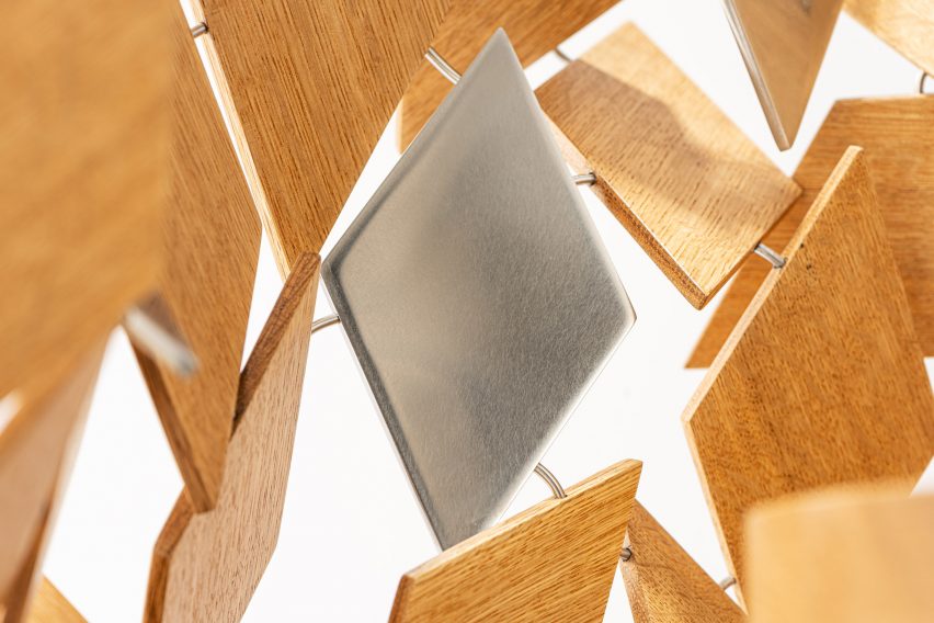 Angular pieces of wood and steel