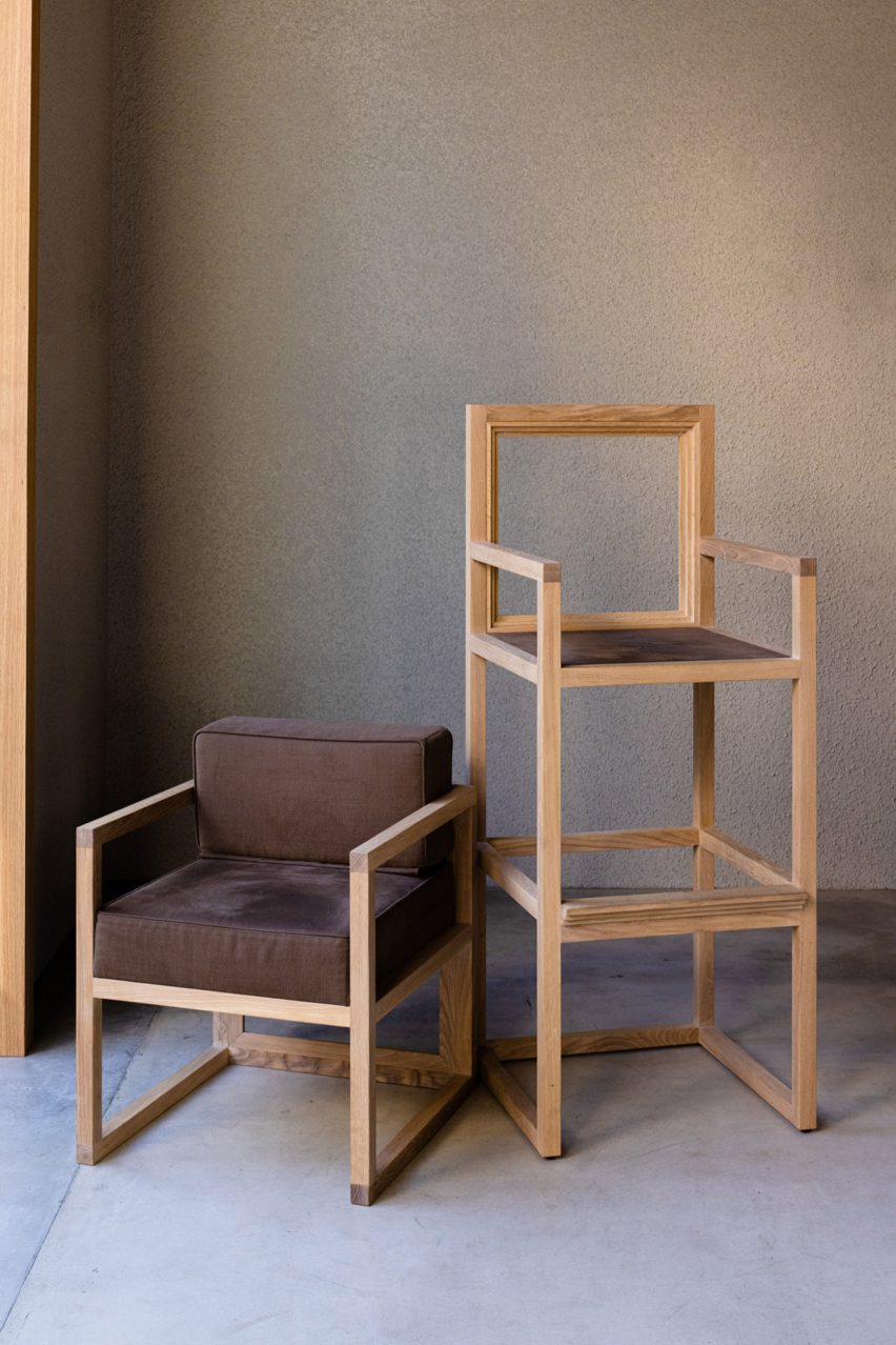 wooden stool and wooden furnished chair