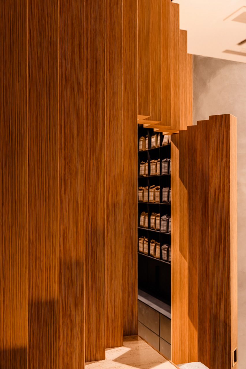 Interior timber detail of coffee shop
