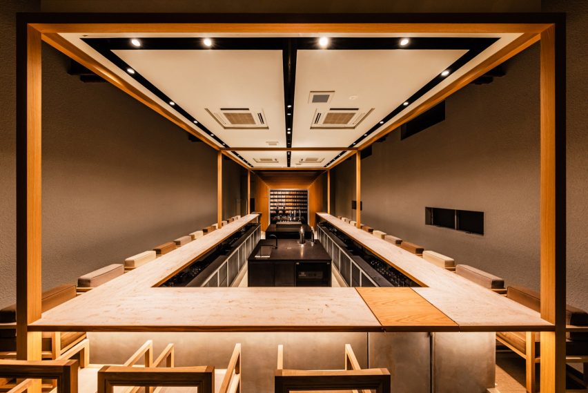 Framed coffee bar with spotlights