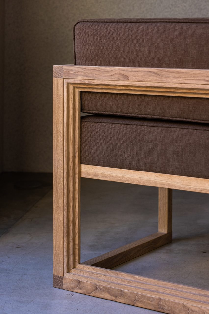 Detail of framed leg of timber chair