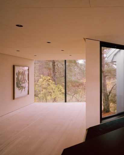 Wood-lined house interior