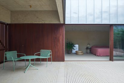 Seating area of Spanish home's courtyard