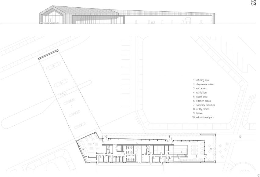Floor plan of Leubinger Fürstenhügel service station by MONO Architekten