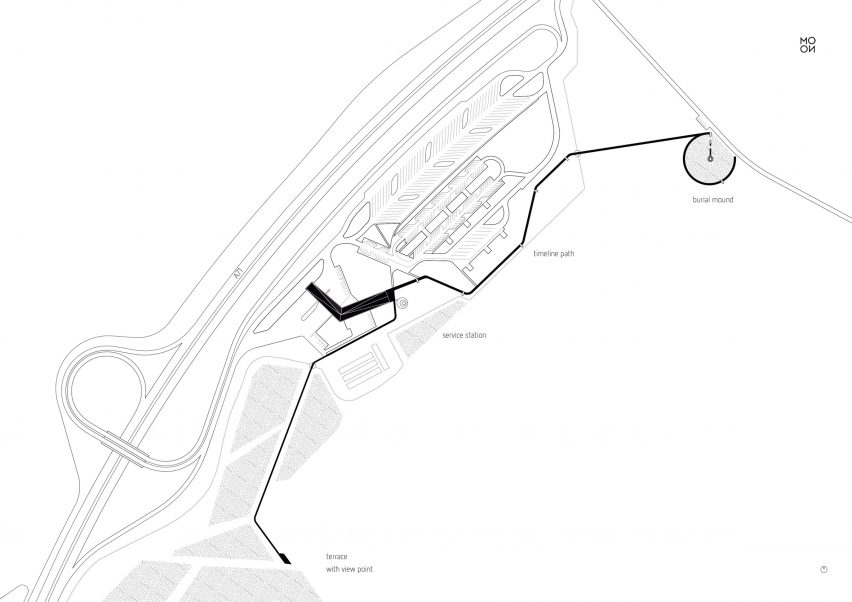 Site plan of Leubinger Fürstenhügel service station by MONO Architekten