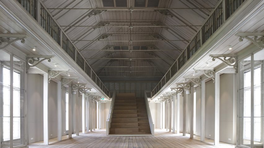 Interior image of a top wood-lined gallery at the Groote Museum