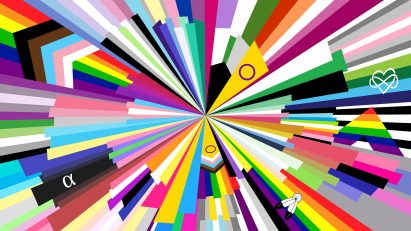 Microsoft open source pride flag with ally flag on right-hand side