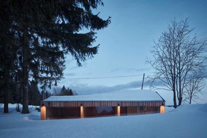 Photograph of sauna in snow