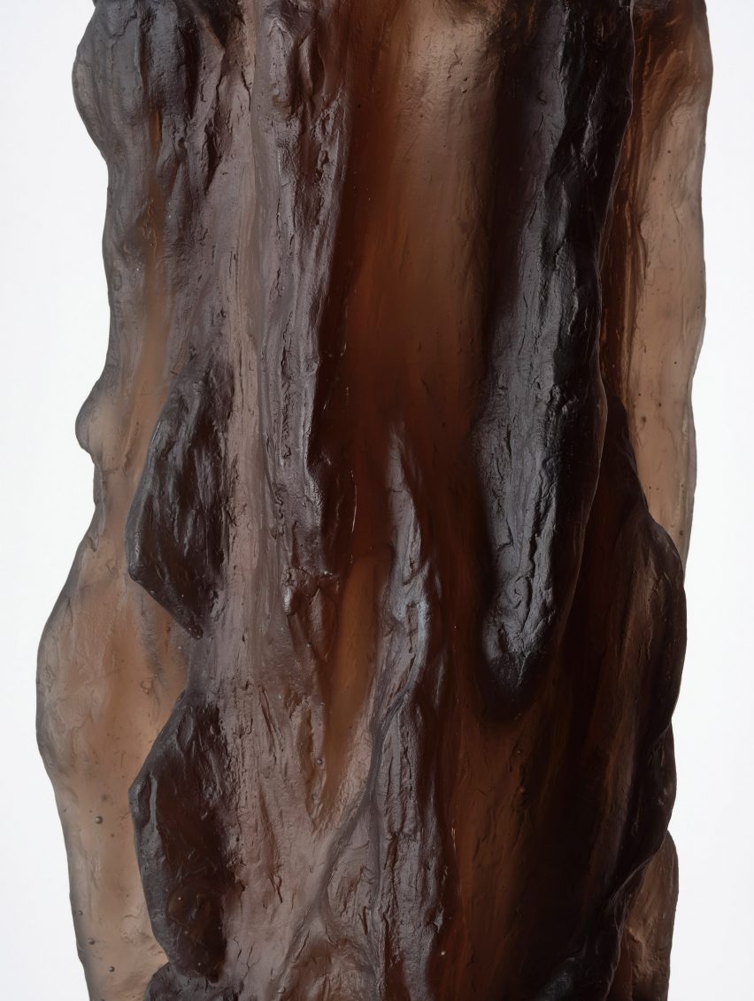 Detail of brown textured glass sculpture