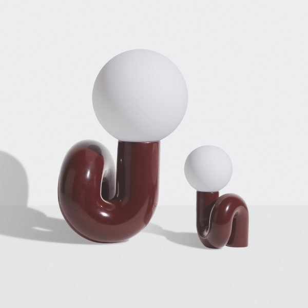 Pair of brown squiggly lamps on white background